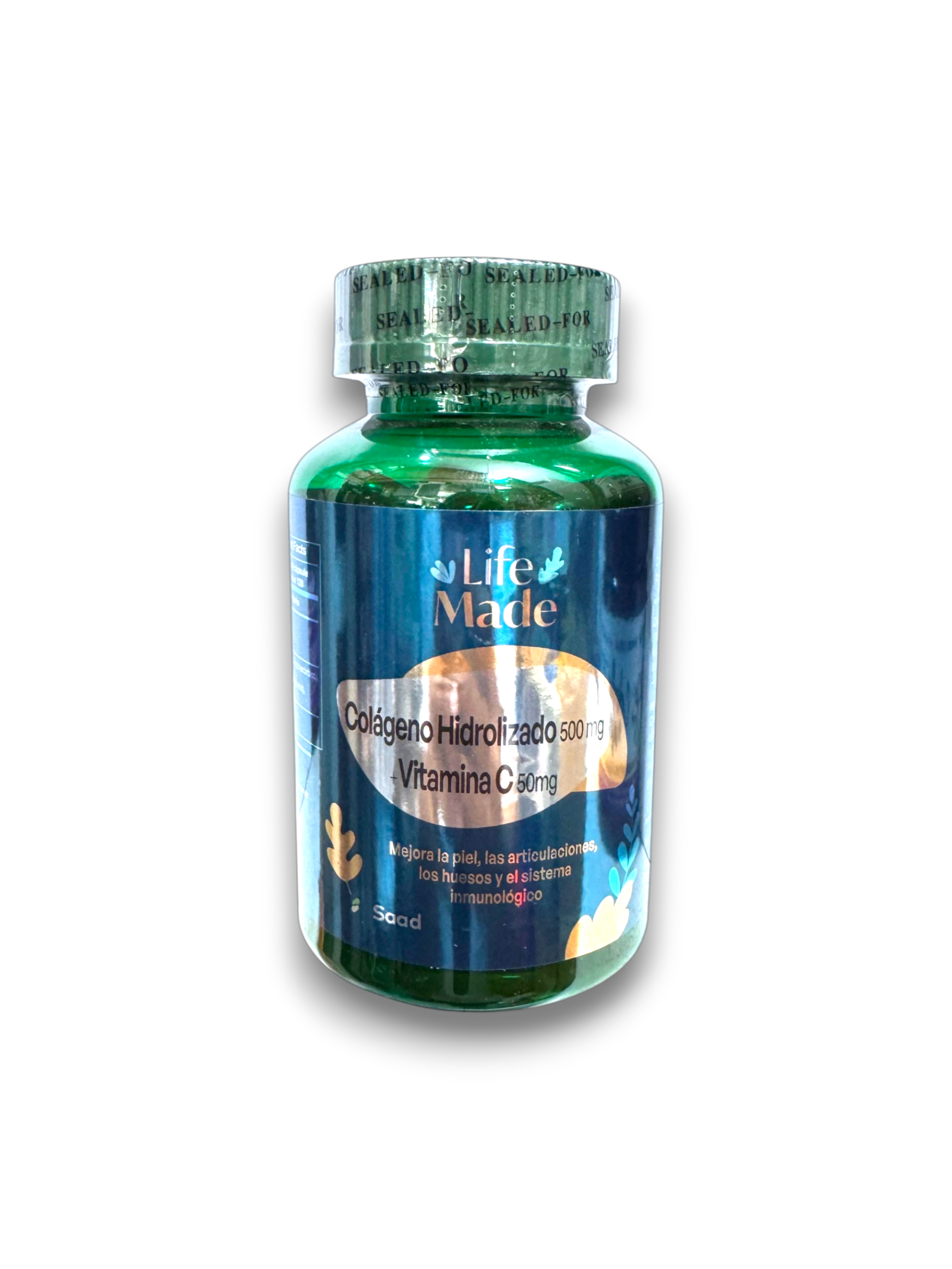 COLAGENO HIDROLIZADO 500MG+VITAMINA C 500 MG  EN FRASCO x 120 capsulas LIFE MADE